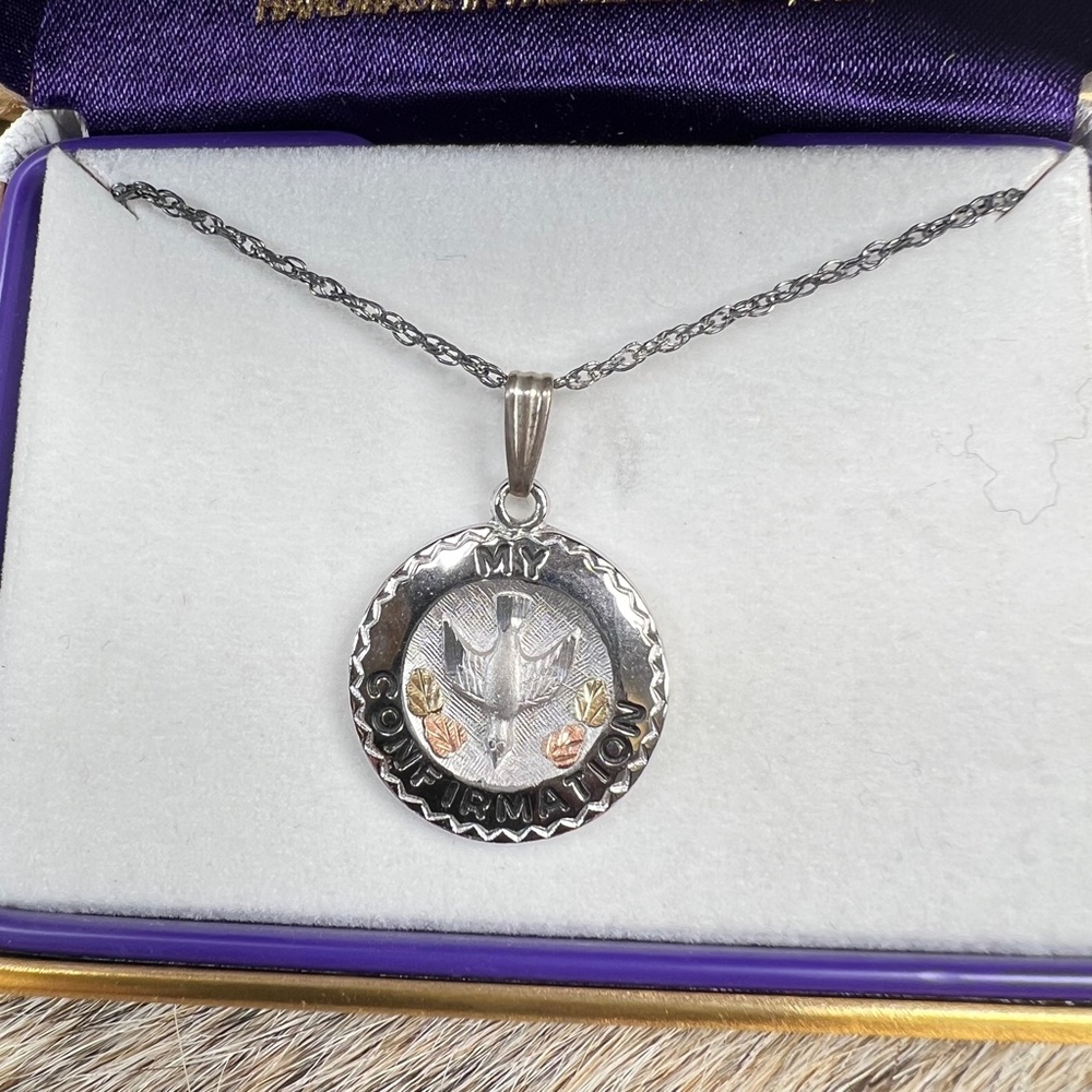 Landstrom's Black Hills Gold Sterling Silver 10k Gold Confirmation Necklace - Picture 2 of 5